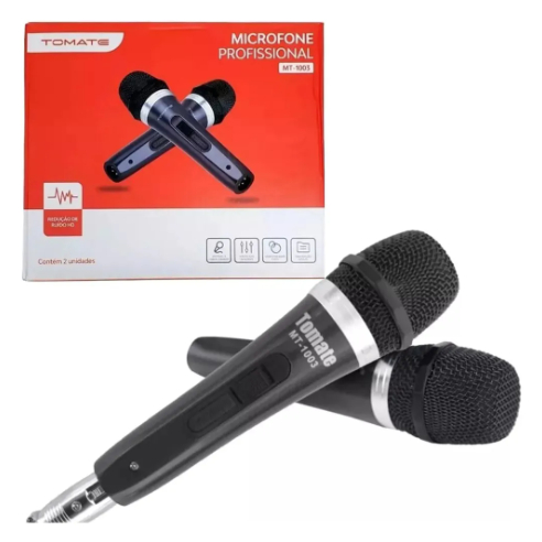 Kit 2 Microfones Profissionais Com Fio Tomate MT-1003 Dinâmico Para Igreja Karaoke Show Palestra Cabo P10