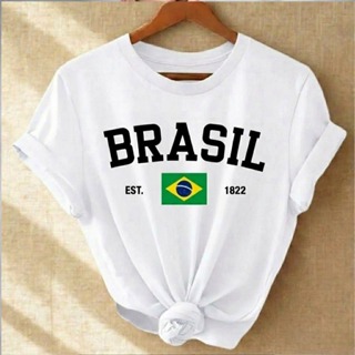 Camisa Feminina Brasil T-shirt Estampada Camiseta Gola Redonda 100% Algodão Macio em Oferta na Shopee