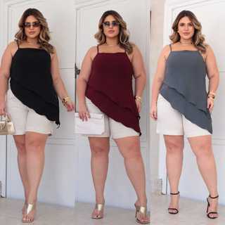 Blusa Alcinha Assimétrica Duna com Alça Regulável no Plus Size