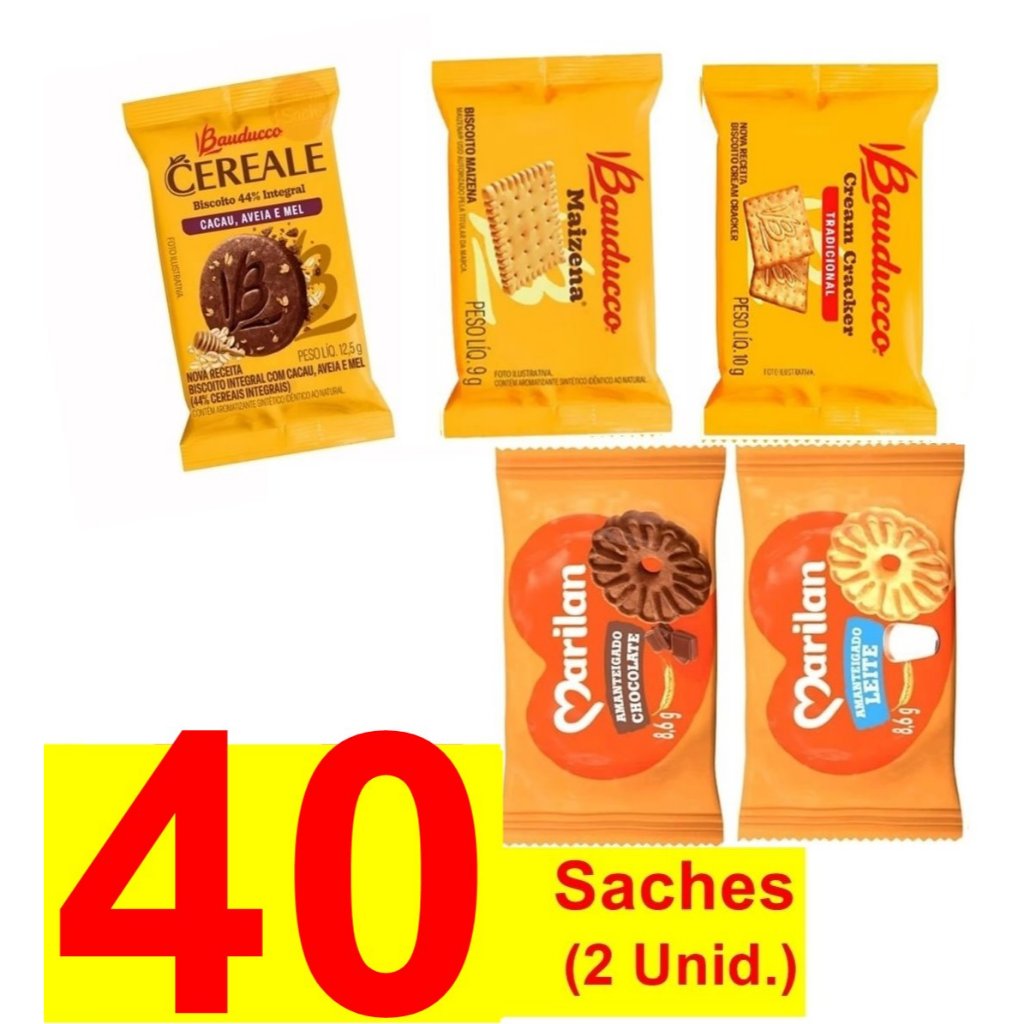 40 Un Biscoitos Amanteigados Em Sachê Bauducco / Marilan Cereale Chocolate Banana Cookie Teens