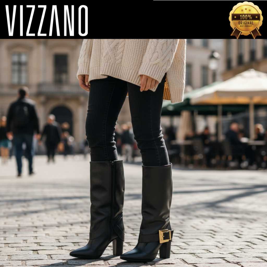 Bota Feminina Vizzano Capa Moda Fivela Cano Médio Bico Fino Elegante Confortável Original