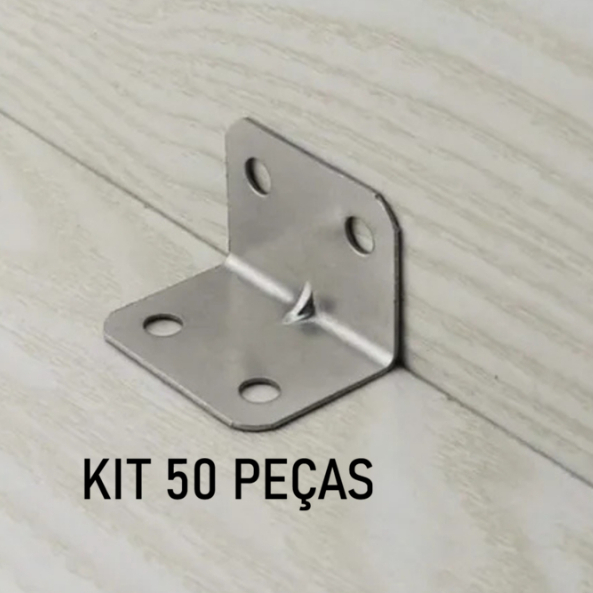 Cantoneira 90° Aço Inox Kit 50 Peças | Reforço para Móveis, Prateleiras e Madeira