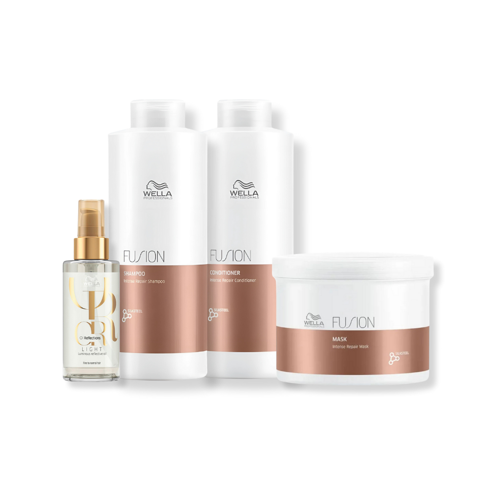 Kit Wella Professionals Fusion - Shampoo 1L + Condicionador 1L + Máscara 500ml + Óleo Light 100ml