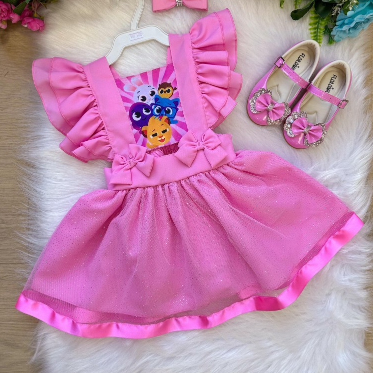 Vestido Bolofofos Rosa Festa Temático Aniversários Bebê Princesa Belli - Romper Bolo Fofos Festas Bebê