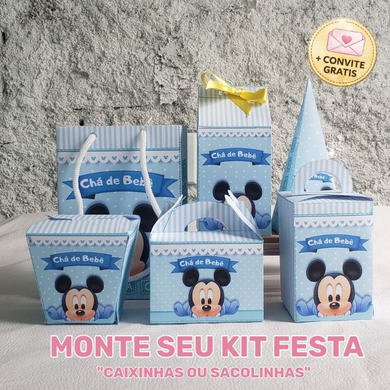 Kit Festa 10 Itens Mickey | Escolha Sacolinhas ou Caixinhas | Personalizado | Brinde Convite Digital
