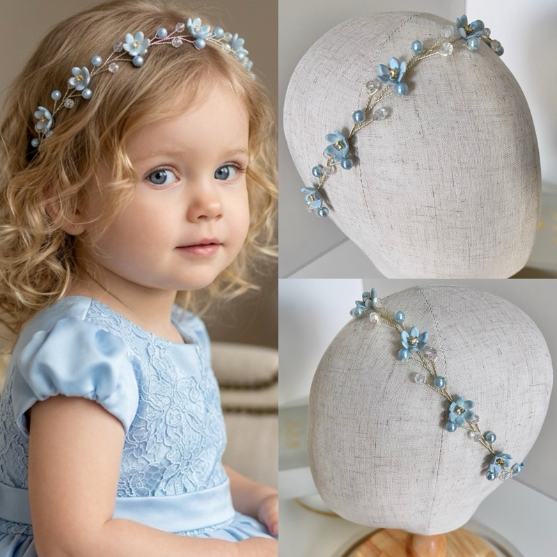 Tiara azul serenity, tiara flores azul com regulagem