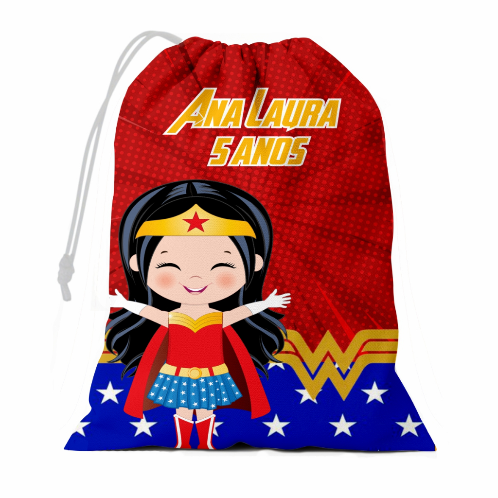 Saquinho Surpresa Personalizada 15x20 Mulher Maravilha Baby Lembrancinha Festa Aniversario Nome e Idade