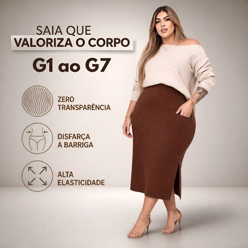 Saia Plus Size Preta Midi Evangélica Não Marca com bolso G1 ao G7 (44 ao 64)