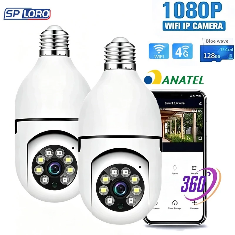 Câmera segurança wi-fi ip 4G sem fio 360°encaixe lampada aplicativo full HD visão noturna PIX-LINK CAM 8177