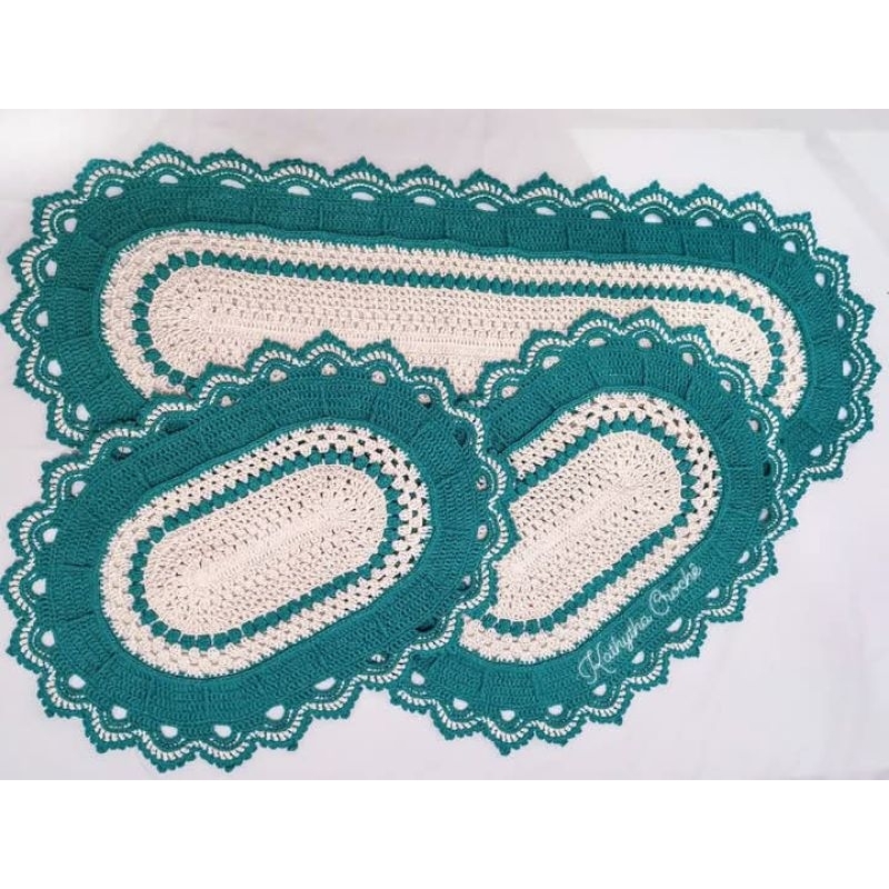 Jogo de cozinha em crochê 3 peças / Tapetes Crochê para Cozinha Quarto Sala / Kit Tapetes em Crochê 3 peças