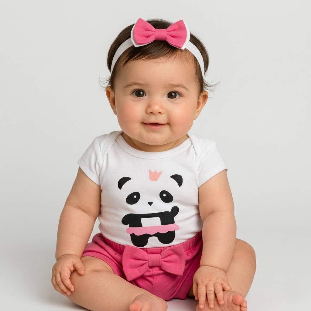 Kit 3 peças Conjunto Romper Body de Bebê Menina Infantil Temático Mesversário Verão 3 a 6 meses