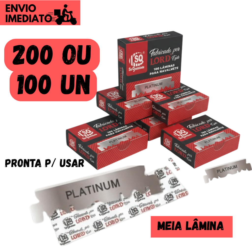 200 ou 100 Meia Lâmina Lord Egito Original Para Navalhete Barbeiro Profissional p/ Barba
