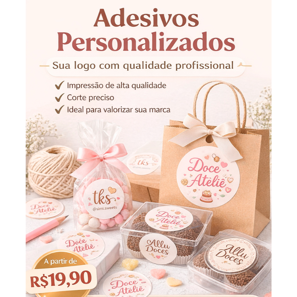 Adesivos Personalizados 4x4cm com Sua Logo | 100 a 500 Unidades | Ideal para Embalagens, Lembrancinhas e Negócios