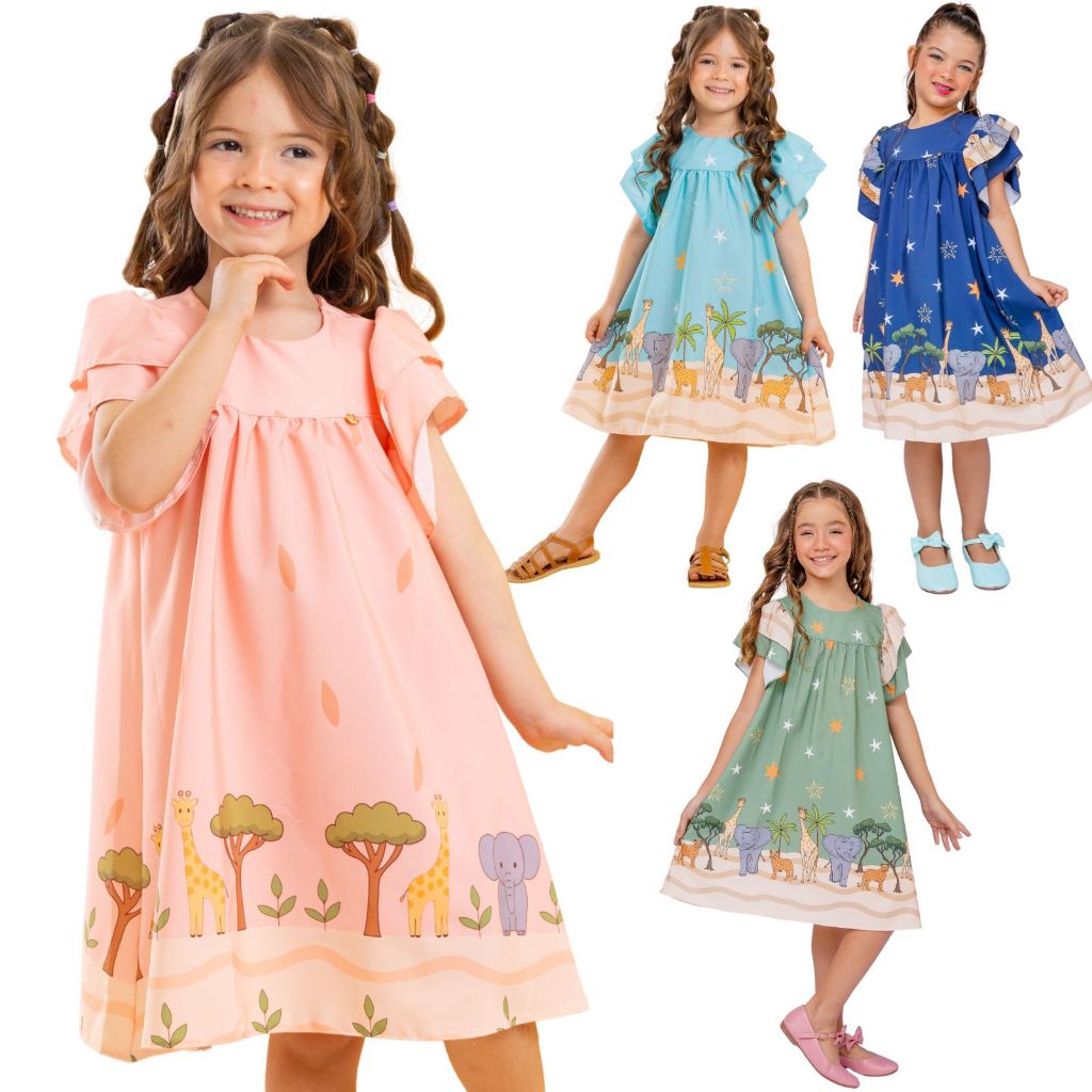 KIT 2 ou 1 Vestido Infantil Estampado Feminino Juvenil Três Marias Verão Blogueirinha Tam  4 AO 12