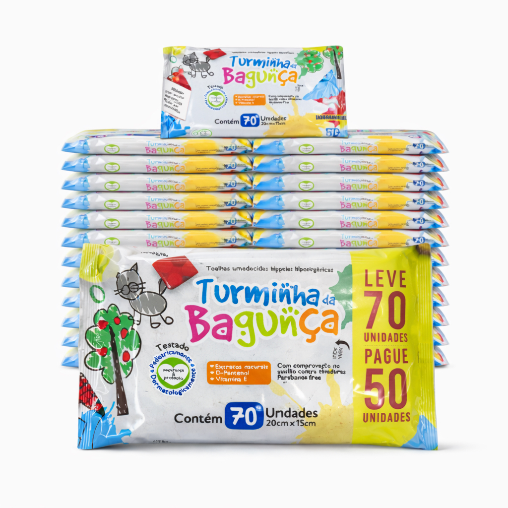 Kit 10 Toalhas Umedecidas Turminha Da Bagunça 70 Folhas Lenço Umedecido