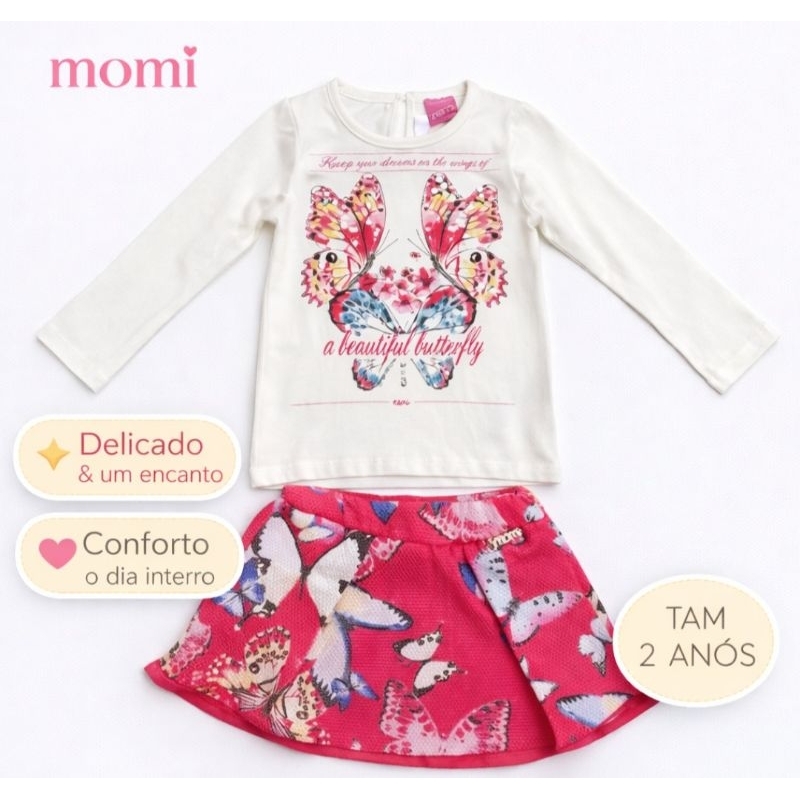 Conjunto Infantil Momi 2 Anos Blusa Manga Longa  e Saia  Novo Com Etiqueta Estampas variadas
