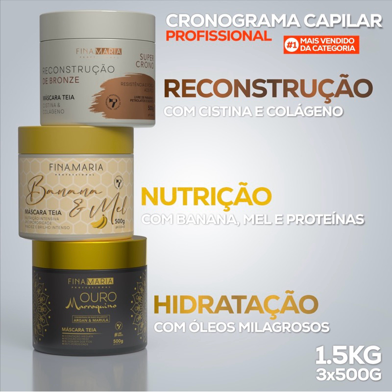 COMBO CRONOGRAMA CAPILAR PROFISSIONAL 1.5KG (3X500G) - FINA MARIA PROFESSIONAL