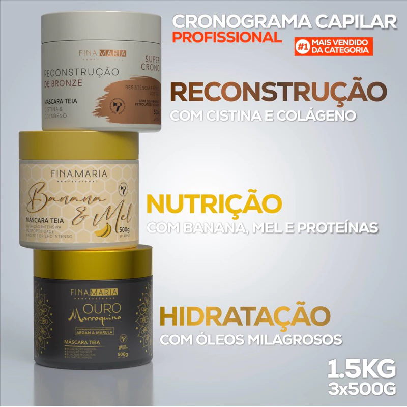 COMBO CRONOGRAMA CAPILAR PROFISSIONAL 1.5KG (3X500G) - FINA MARIA PROFESSIONAL — imagem 1