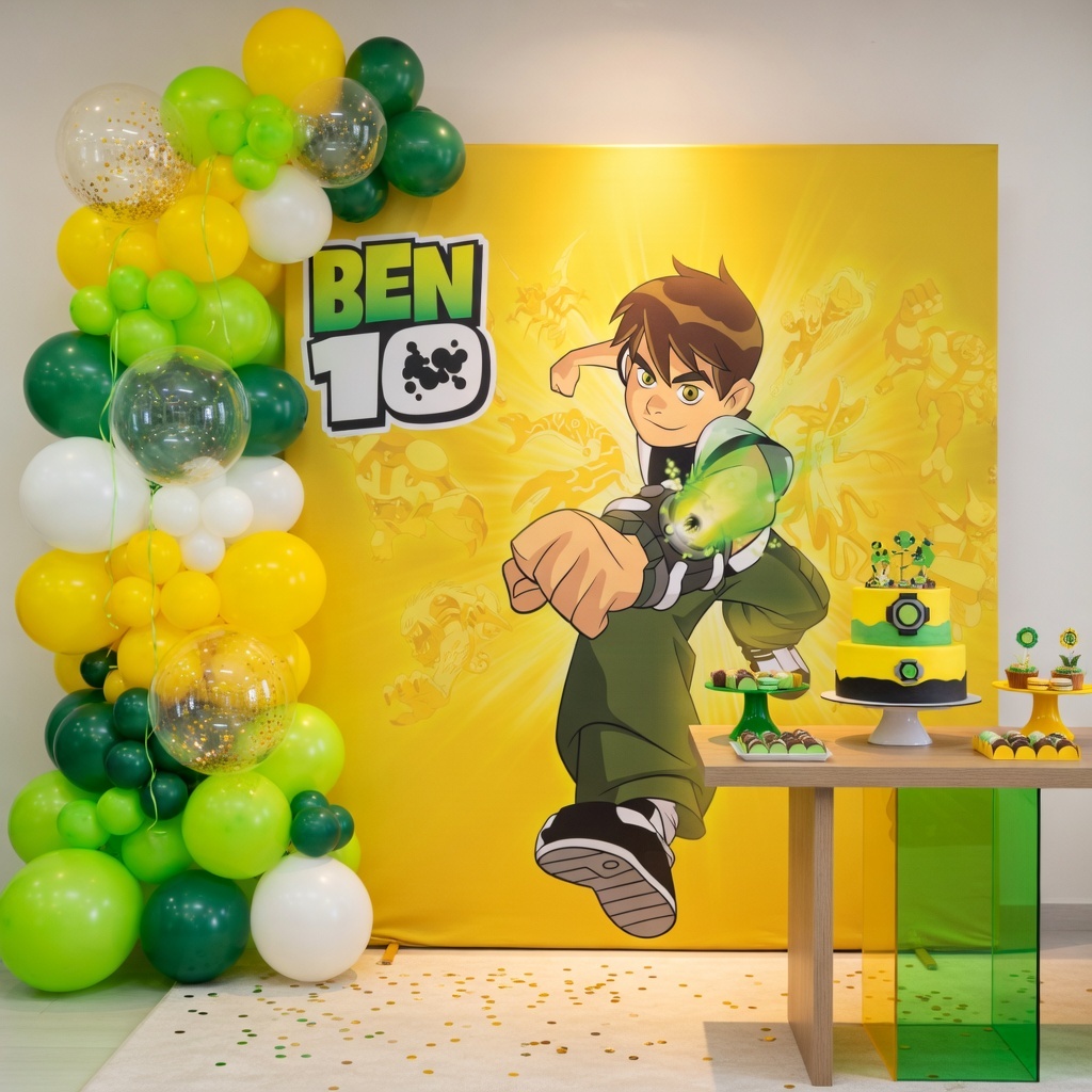 Fundo Decorativo B3n 10 Força Alien Cenário Infantil Super Herói Capa Sublimada Bibi Painéis