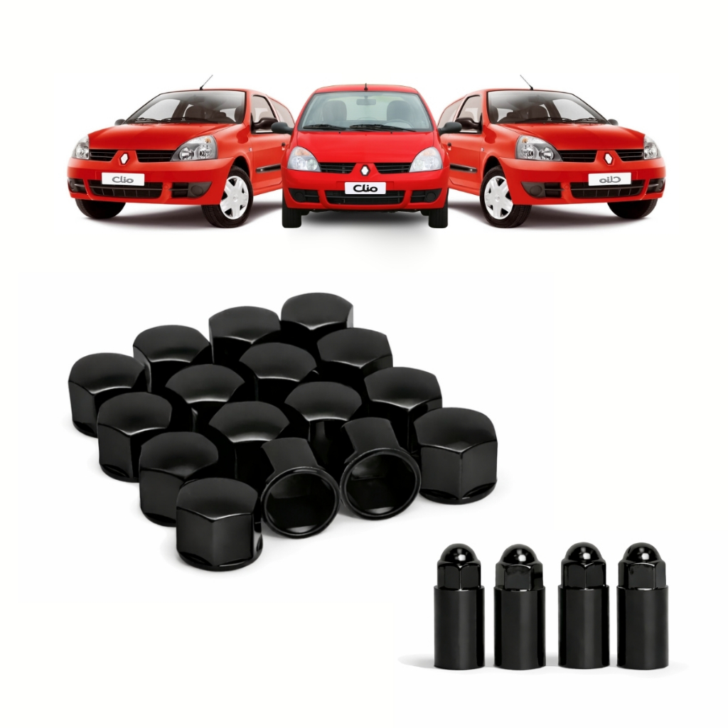 Kit Capa De Parafuso Preta 19mm + Válvula Para Clio