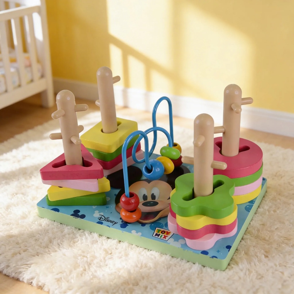 Brinquedo Pedagógico Aramado Cores e Formas Disney Montessori Montanha Russa MDF Educativo Colorido