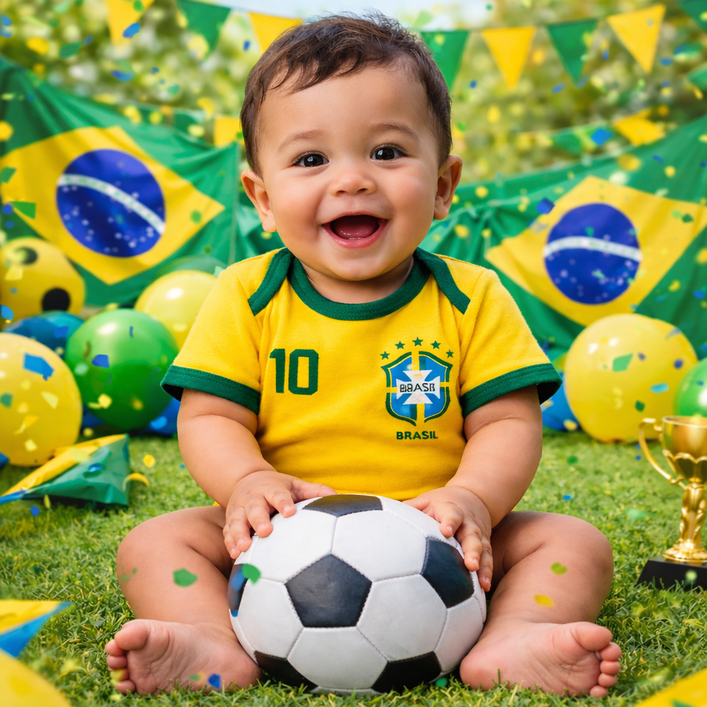 Body Bebê Brasil 100% algodão Copa do Mundo Hexa Primeira Copa Seleção Brasileira