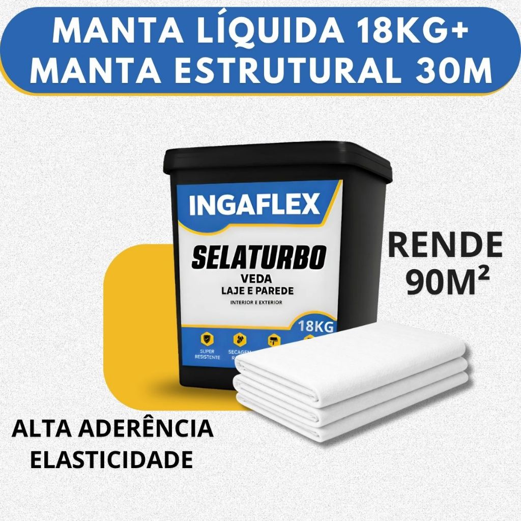 Manta Líquida Emborrachada 18Kg + Manta 30m VP50 Impermeabilizante Laje Telhado Contra Infiltração