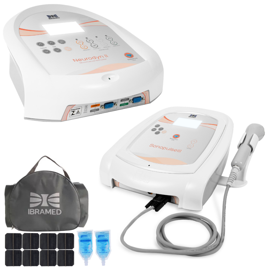 Kit Sonopulse III  Neurodyn II Ibramed  Ultrassom 1 e 3 MHz  Correntes Russa TENS FES Fisioterapia