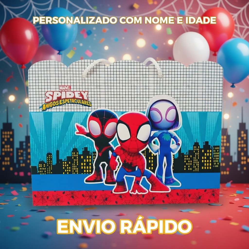 Sacolinha Surpresa Personalizada Spidey e seus amigos espetaculares| Lembrancinha de Aniversário - Tam G - PEGUE E MONTE