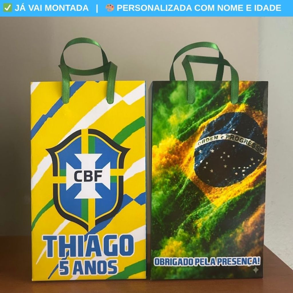 Sacolinha Personalizada Surpresa Time Brasil Futebol Copa Lembrancinha Aniversário Festa Infantil