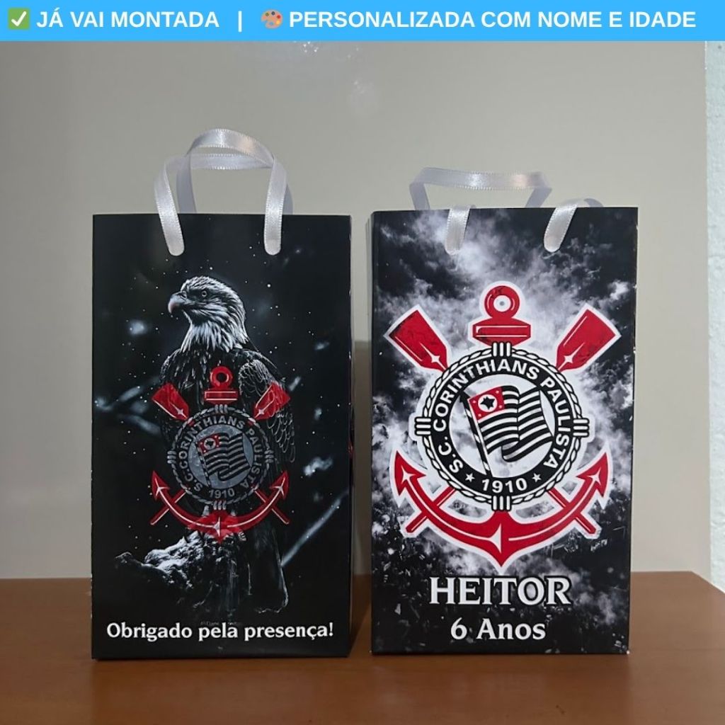 Sacolinha Personalizada Surpresa SCCP Corinthians Timão Time Lembrancinha Aniversário Festa Infantil