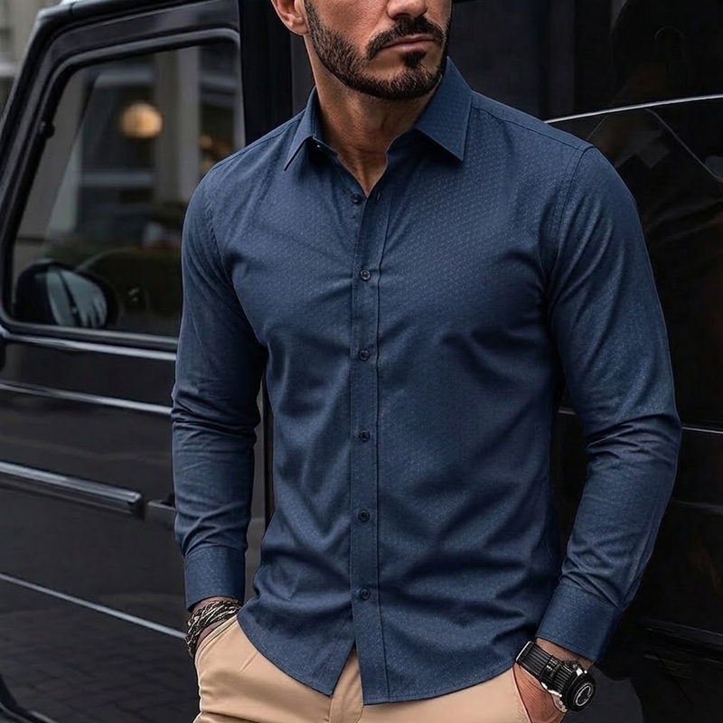 Camisa Social Slim Fit Masculina Manga Longa de Negócios Elegante com Estampa Discreta para Escritório e Trabalho em Oferta na Shopee