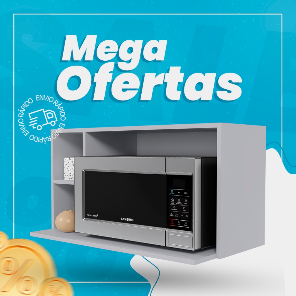 Suporte Microondas Aéreo 81cm com Nicho Adega Miami Cinza Claro - Lumil