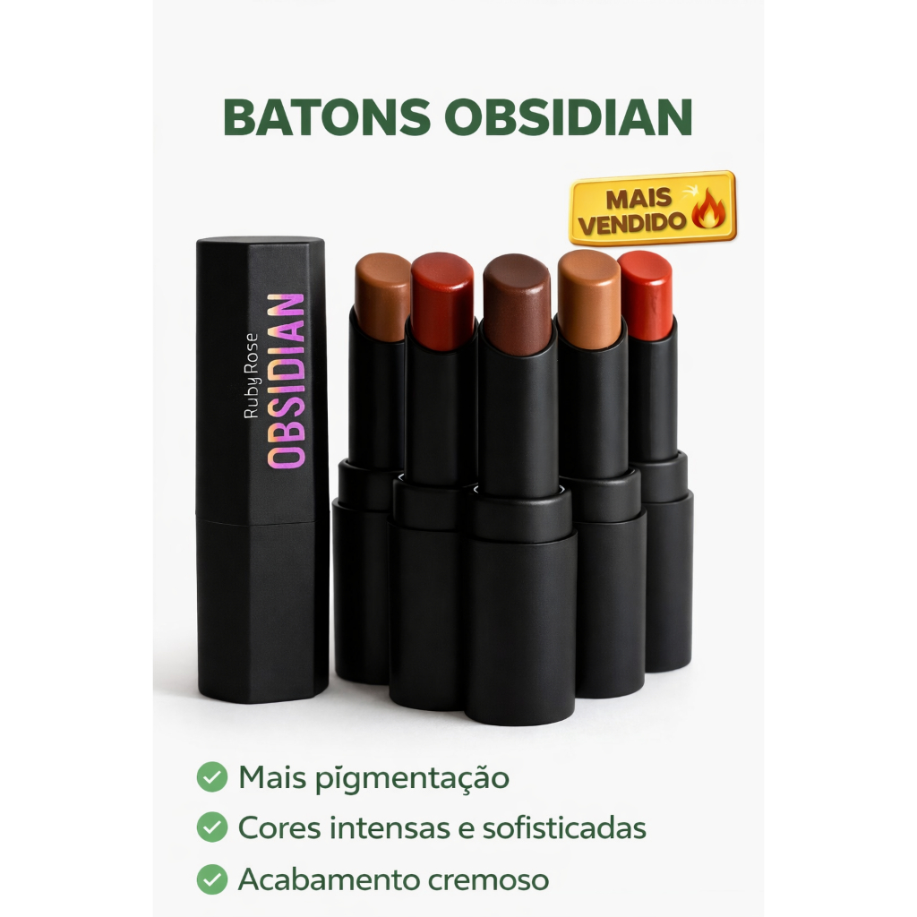 Batom Cream Satin Obsidian | Hidratante, Confortável e Alta Pigmentação | Acabamento Cremoso