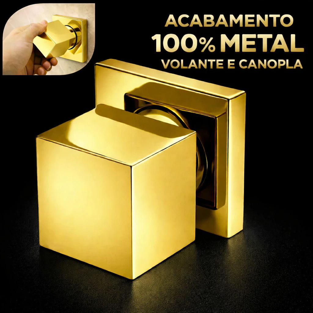 Acabamento Para Registro Modelo Quadrado Cor Dourada 100 % Metal, Manopla Registro 1/2 e 3/4 Metal