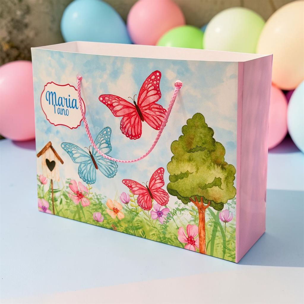 Kit Sacolinhas Personalizadas Tema Jardim Borboletas Lembrancinhas Aniversário