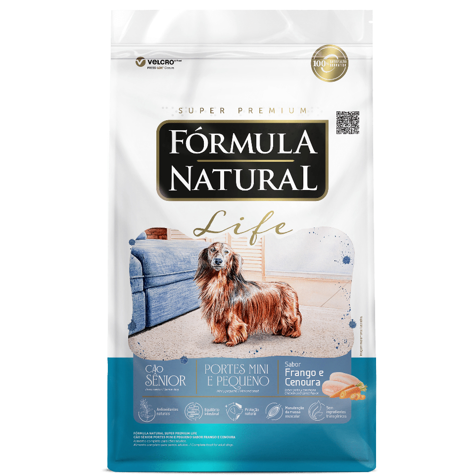 Ração Fórmula Natural Life Cães Senior Idoso Mini E Pequeno frango e Cenoura 15kg