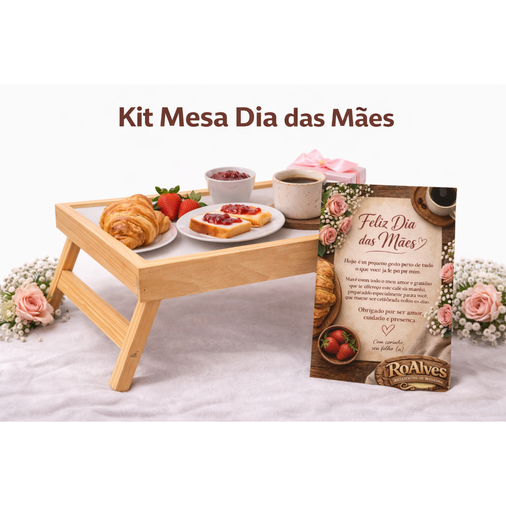 kit Bandeja Café da Manhã na Cama Mesa Dobrável Madeira Café na Cama Multiuso