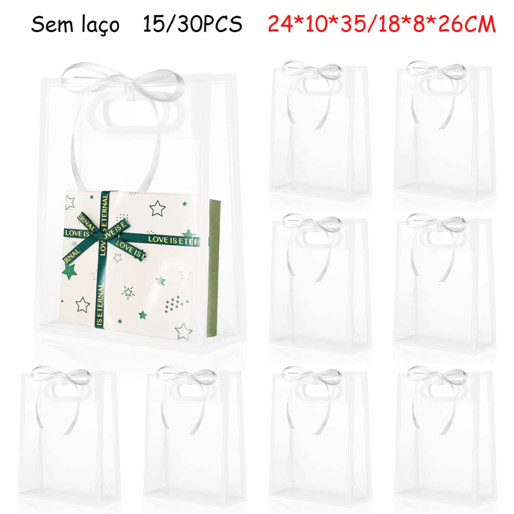 15/30 sacola transparente com alça grande reutilizáveis PP para Natal casamento festa aniversário