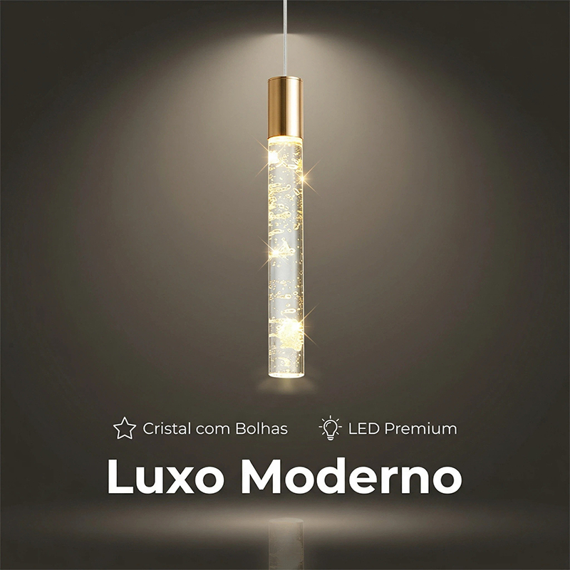KIT1-2 Lustre Pendente Tubo Cristal Bolhas Bivolt Lâmpada Pendente Tubo De Cristal 40CM