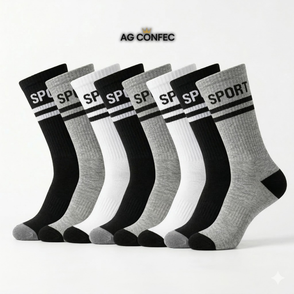 Kit 24 Pares de Meias MESCLADAS Unissex Cano Alto/Longo Feminina Masculina