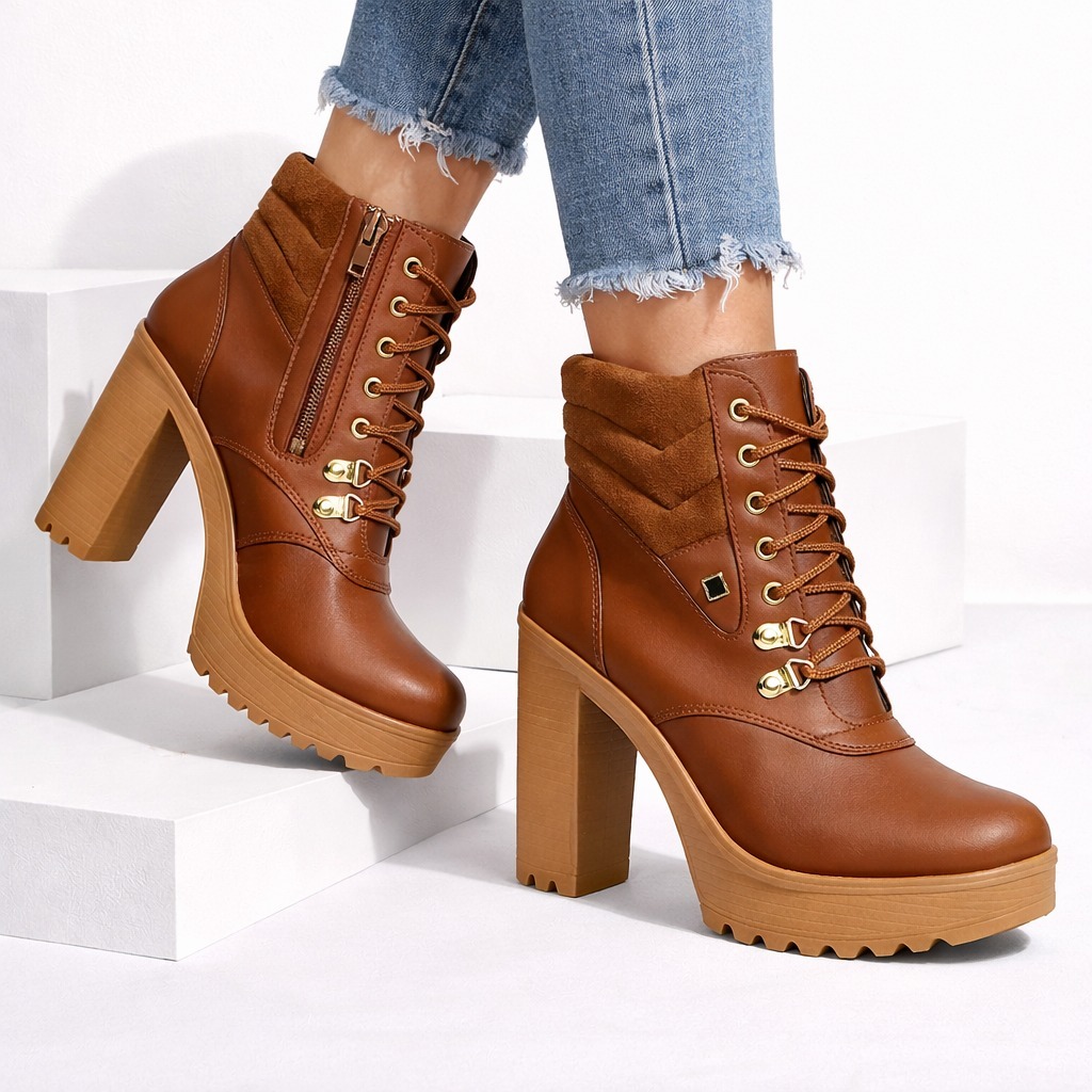 Bota Coturno Tratorado Feminino Rock Cano Medio Blogueira Ziper Lateral Cardaço Sola Alta Moderna