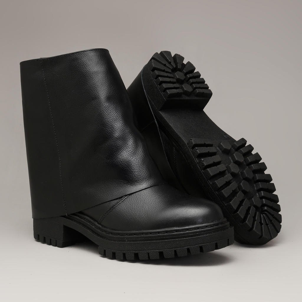 Bota Coturno Feminino Couro Legítimo 2 em 1 Tratorada Cano Removível Blogueira Militar Luxo Confortável Plataforma Moda