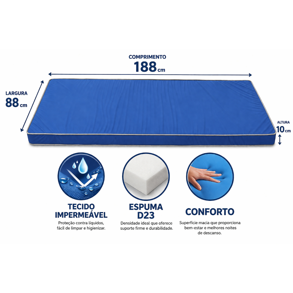 Colchão 188x88x10 d23 para cama hospitalar solteiro - material impermeável - varias cores -envio imediato em Oferta na Shopee