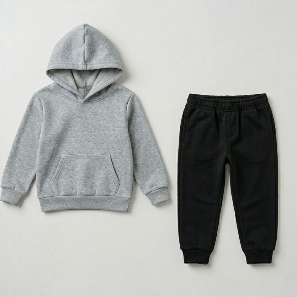 Conjunto moletom infantil meninio e menina Peluciado Capuz Agasalho Inverno Casual Escolar moderno