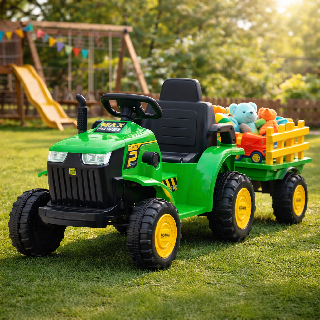 Trator Elétrico Infantil Com Carreta Articulada 12v Som E Luz 110/220v