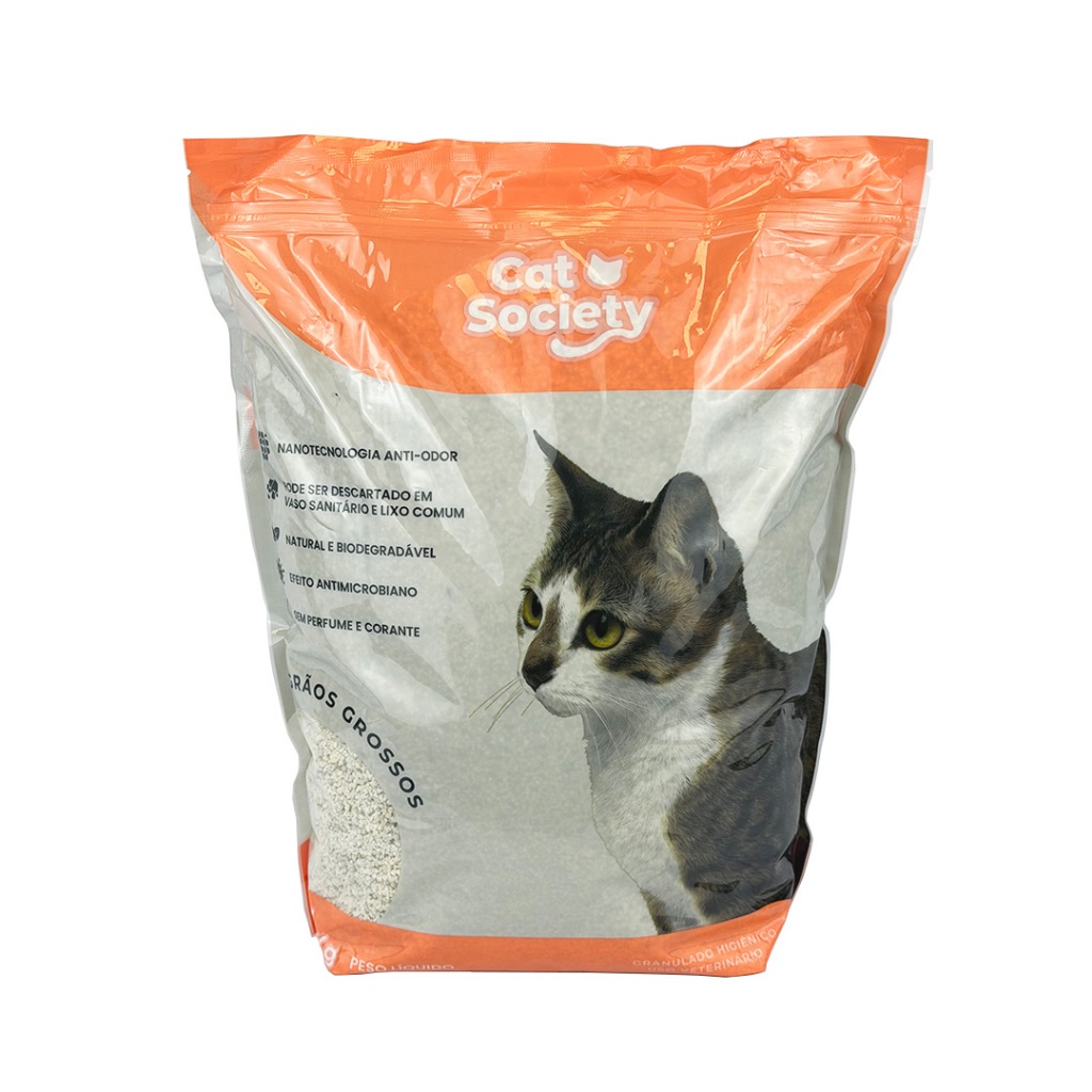 Areia Biodegradável Gatos Roedores Cat Society Com Grãos Grossos Pacote 4kg