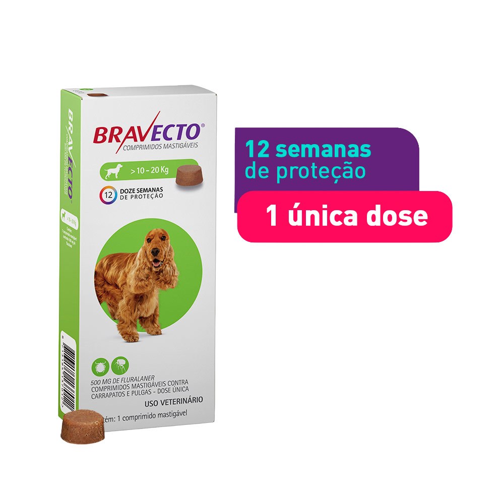 BRAVECTO Antipulgas e carrapatos Cães de 10 - 20KG -500MG