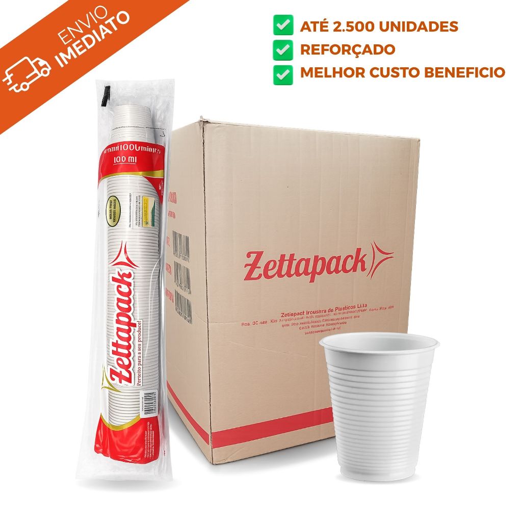 Kit Até 2500 Copos Plástico Descartáveis Água Branco 180ml Zettapack ( 500uni, 1000uni e 2500uni)