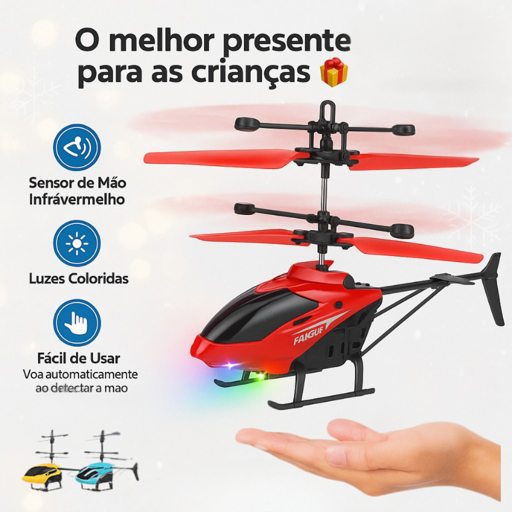 Helicóptero Voador Sensor LED Recarregável Infantil Drone Mão Sem Controle Anti Colisão Top